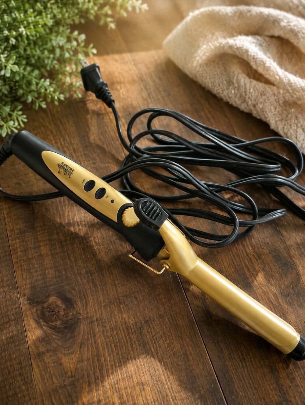 Gold Ceramic Barrel Curling Iron - Professional Portable Hair Styler